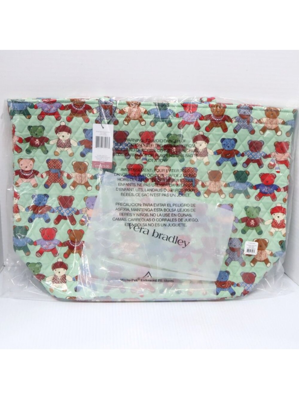 Vera Bradley Toasted Teddies Essential Grand Tote Teddy Bear Market Bag 14" - Picture 5 of 5